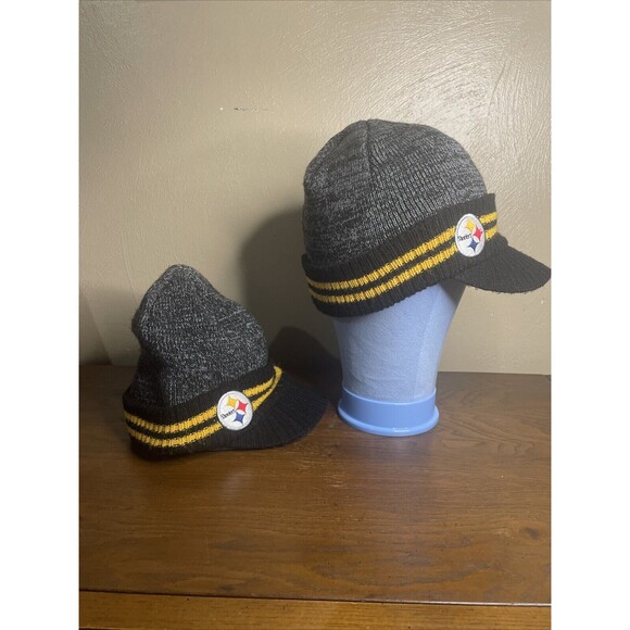 2 Pittsburgh Steelers NFL On  Feild Reebok Beanie Knit Hat 1 Adult Sz/ 1 Kids Sz - Picture 4 of 8